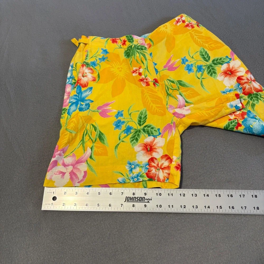 Lauren Ralph Lauren Shorts Womens 6 Yellow Floral Tropical 100% Linen High Rise